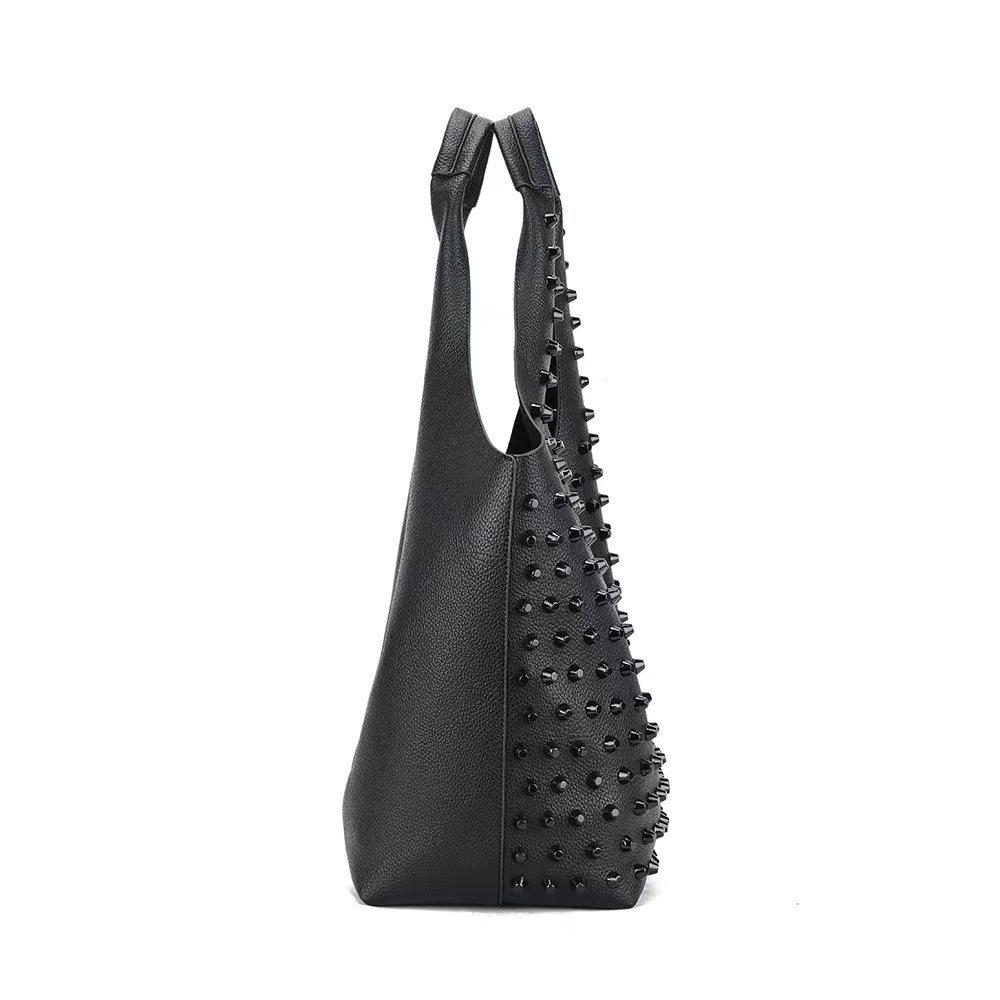 Unisex large black rivet tote bag 5