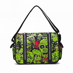 Female skull head print canvas crossbody bag