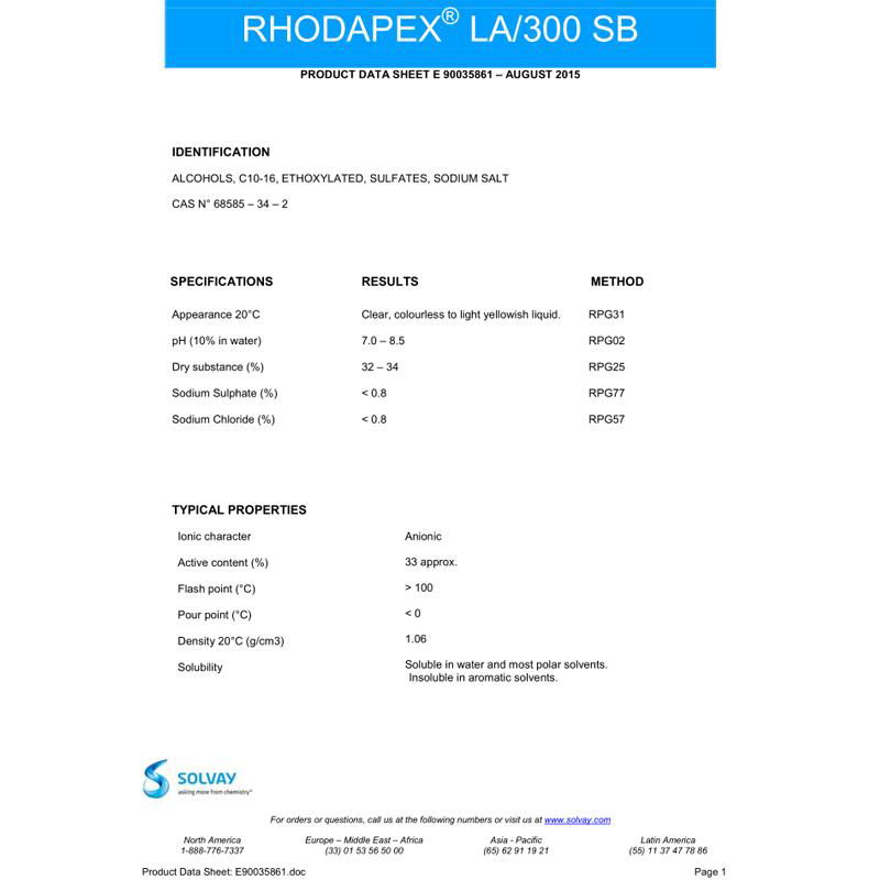 索爾維RHODAPEX LA/300SB 陰離子乳化劑 2