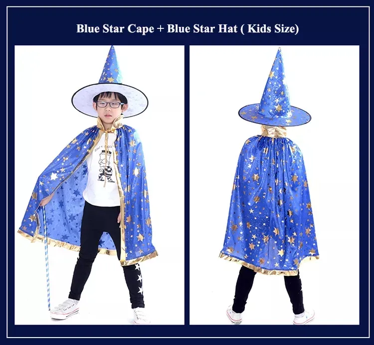 2022 Multicolor Children's Cape Pentagram Magician Wizard Costume Kids Halloween