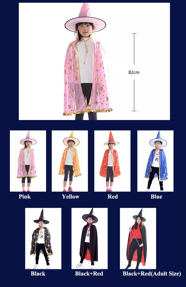 2022 Multicolor Children's Cape Pentagram Magician Wizard Costume Kids Halloween 3