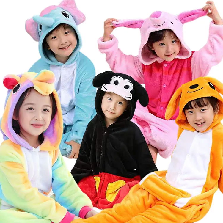 In-stocked Children Clothes 2023 Onesie Warm Flannel Pijamas Printed Animal Purp 2