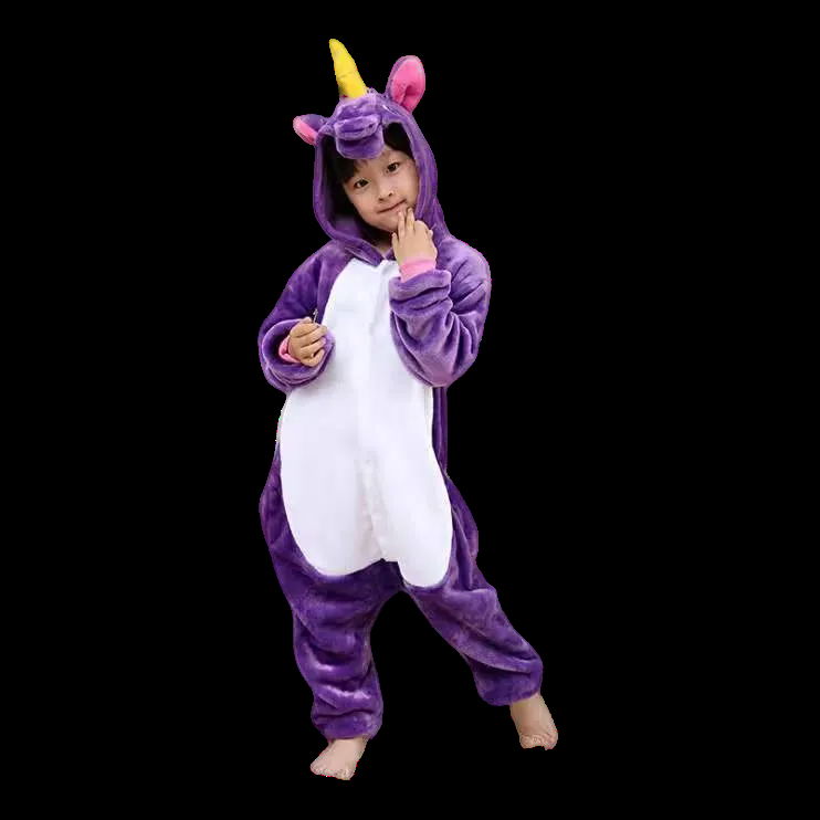 In-stocked Children Clothes 2023 Onesie Warm Flannel Pijamas Printed Animal Purp 4