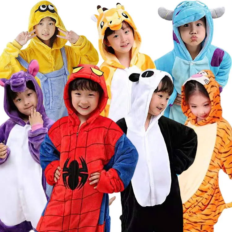 In-stocked Children Clothes 2023 Onesie Warm Flannel Pijamas Printed Animal Purp 5