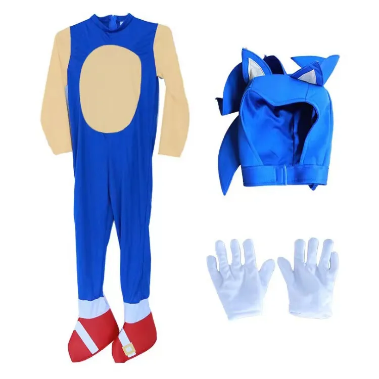 Sonic Cosplay Costume for Children Halloween Party Sonic Rat Jumpsuit for Kids S 5