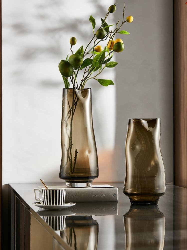 現代簡約輕奢玻璃花瓶客廳餐桌干花插花裝飾品樣板房擺件琉璃花器 3