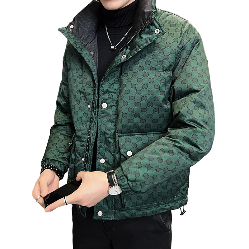 白鸭绒羽绒服男士短款立领冬季加厚保暖压花潮牌外套男 4