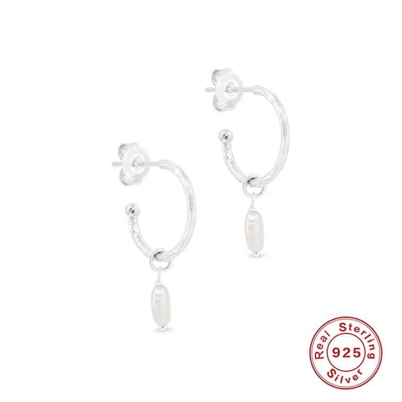 S925 Sterling Silver C Hoop Pearl Earrings 3