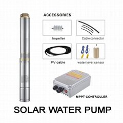0.5HP to 5HP solar powered submersible borehole water pump in China