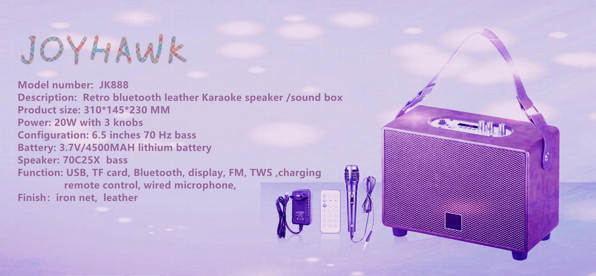 20W Retro bluetooth leather speaker sound box Big power speaker JK888