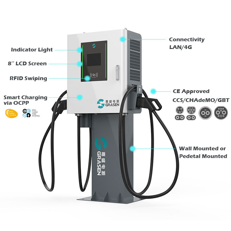 Commercial Electric Vehicles Chademo/ccs2/ccs1/gbt Ev Dc Fast Charger 30kw 60kw  3