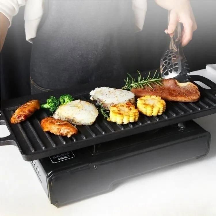 Outdoor pre-seasoned cast iron reversible griddle 5