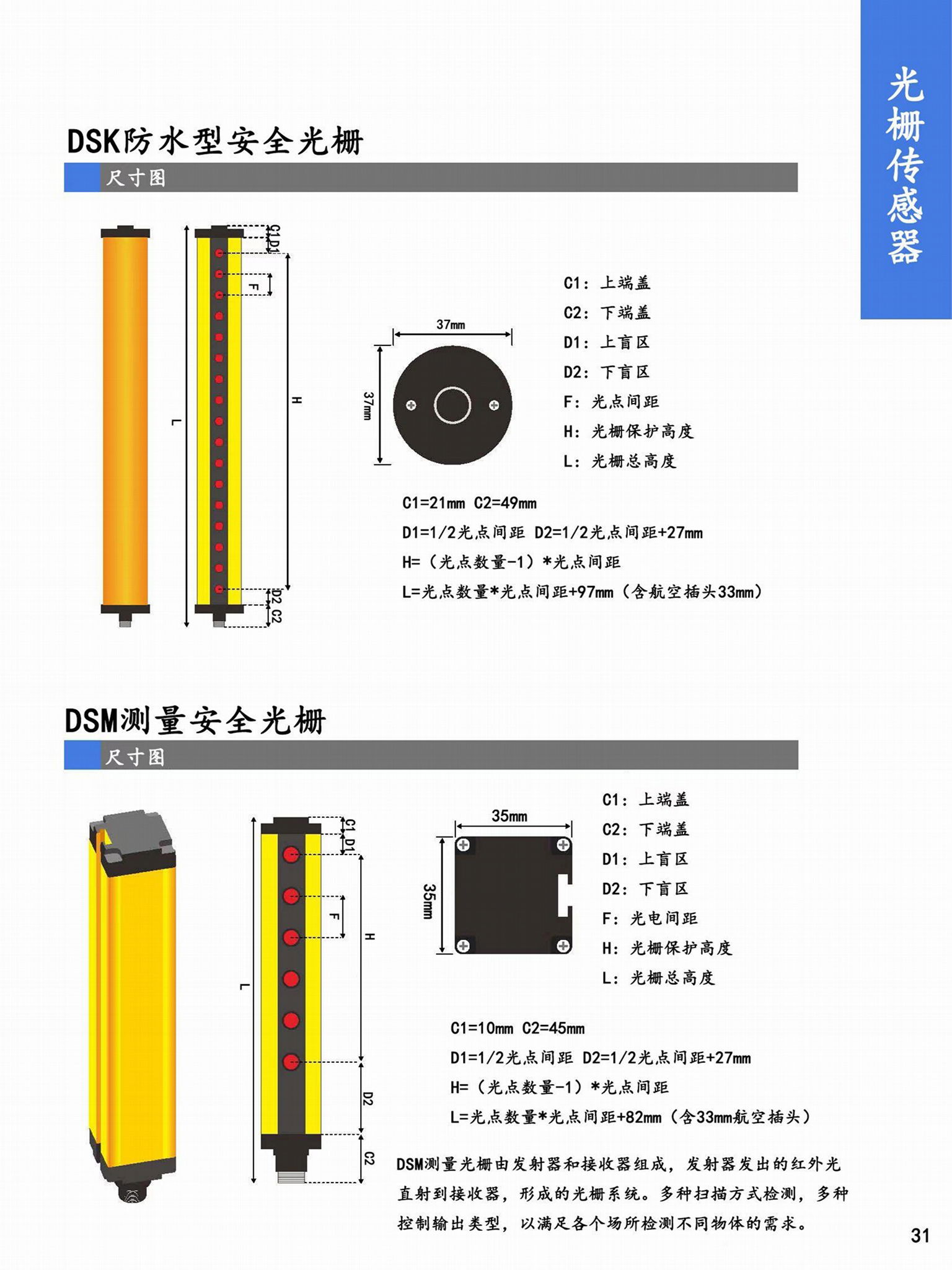 DSK防水安全光栅适用于喷涂设备屠宰场饮料厂测量检测 3