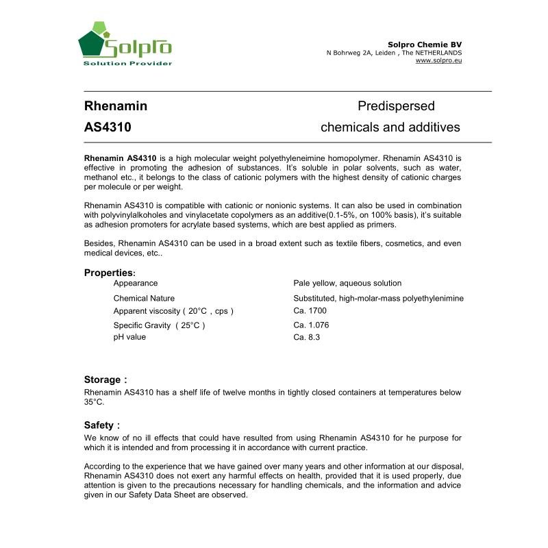 荷兰Solpro AS4310 附着力促进剂 聚乙烯亚胺聚合物 3