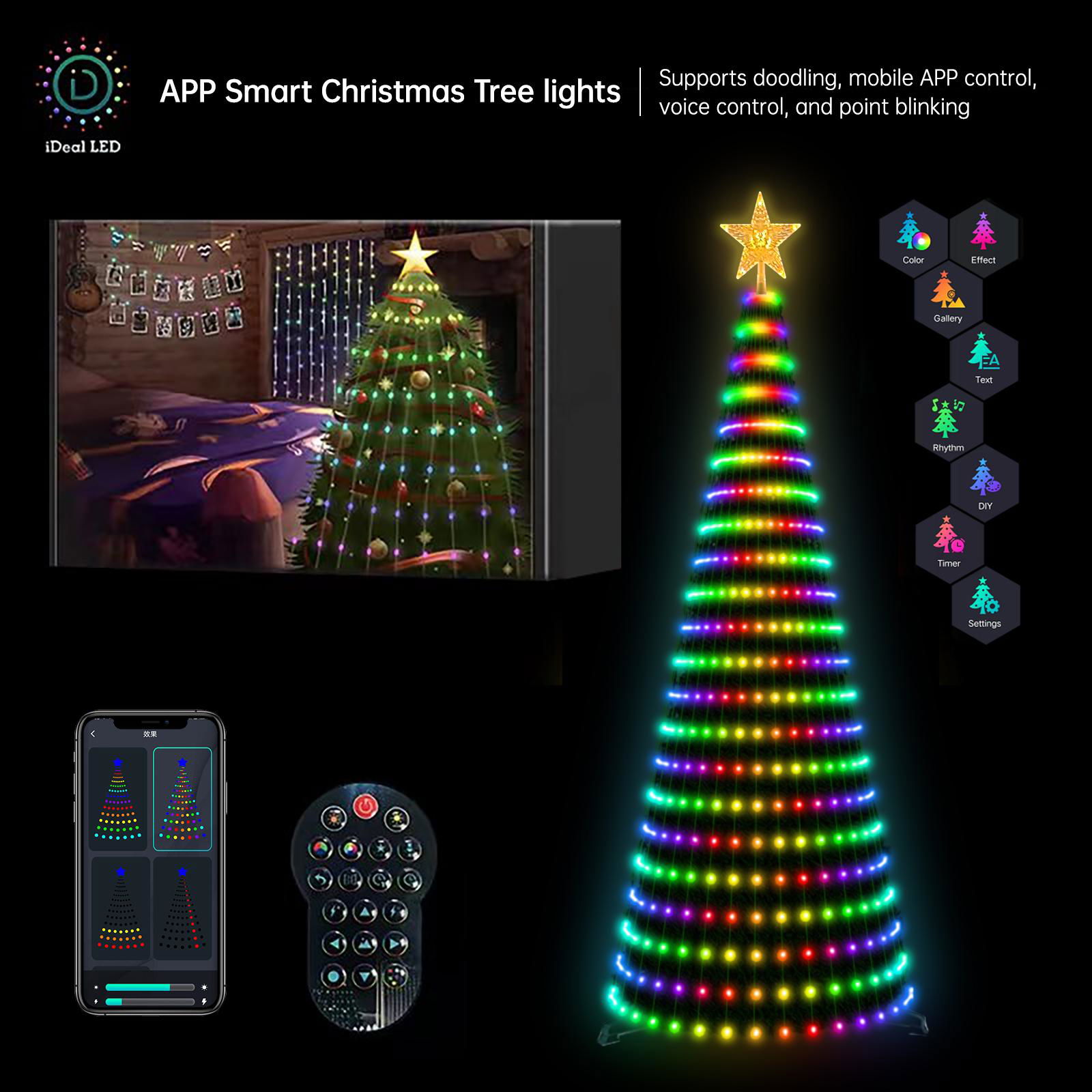DIY APP remote control Multi-Function christmas decoration pixel tree light 4