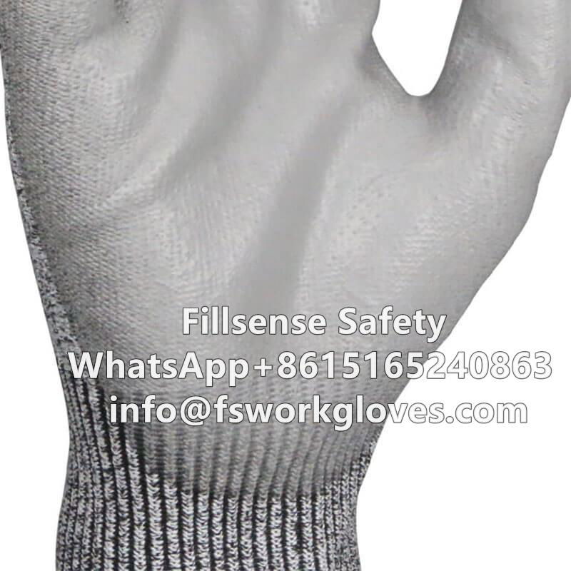 Anti Cut Level 5 UHMWPE/HPPE Liner PU Coated Cut Resistant Gloves  5