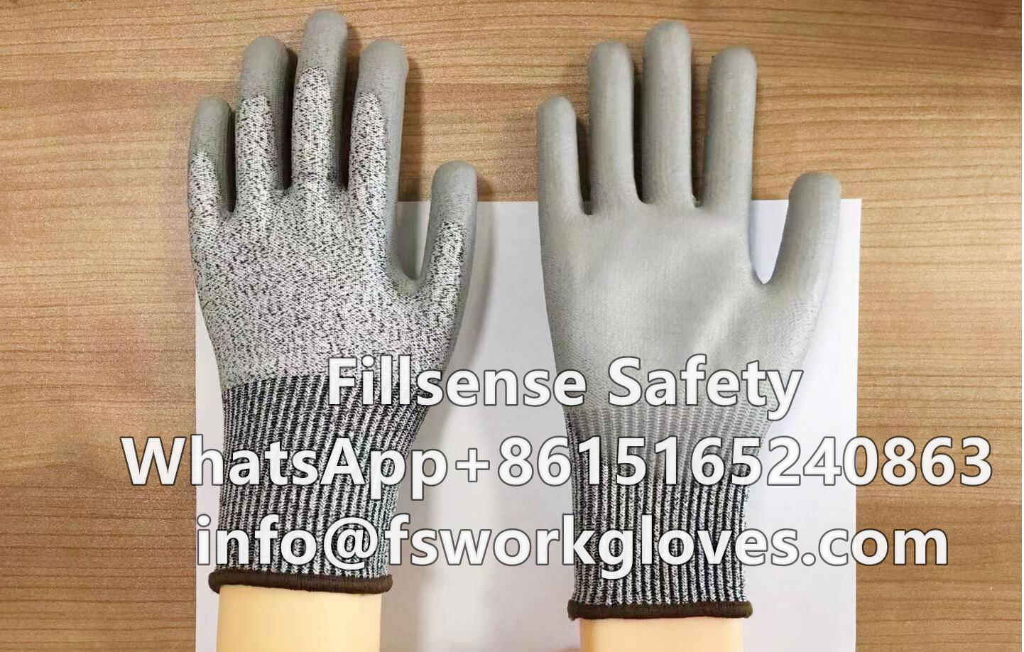 Anti Cut Level 5 UHMWPE/HPPE Liner PU Coated Cut Resistant Gloves  3