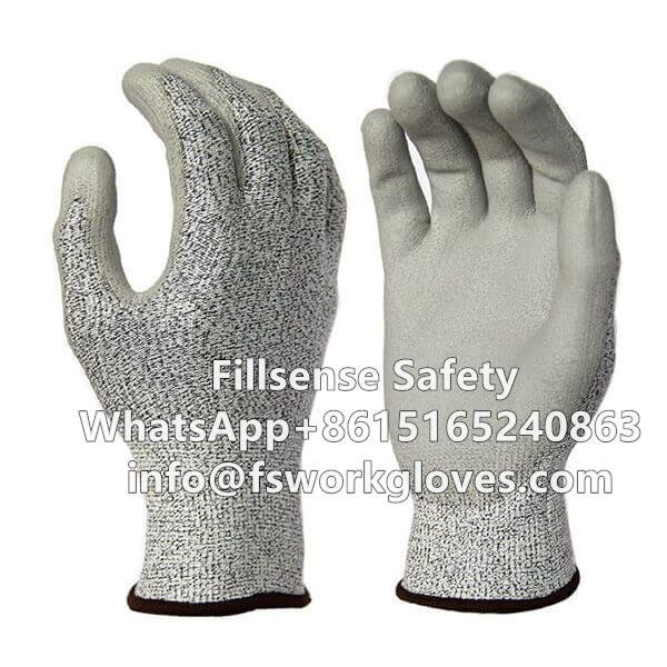 Anti Cut Level 5 UHMWPE/HPPE Liner PU Coated Cut Resistant Gloves  2
