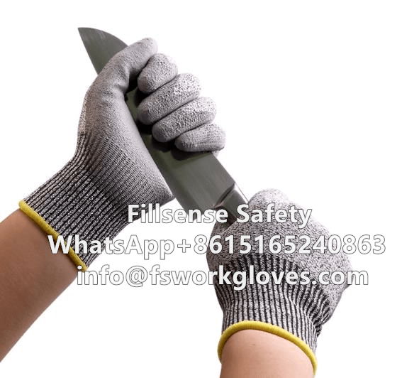 Anti Cut Level 5 UHMWPE/HPPE Liner PU Coated Cut Resistant Gloves  4