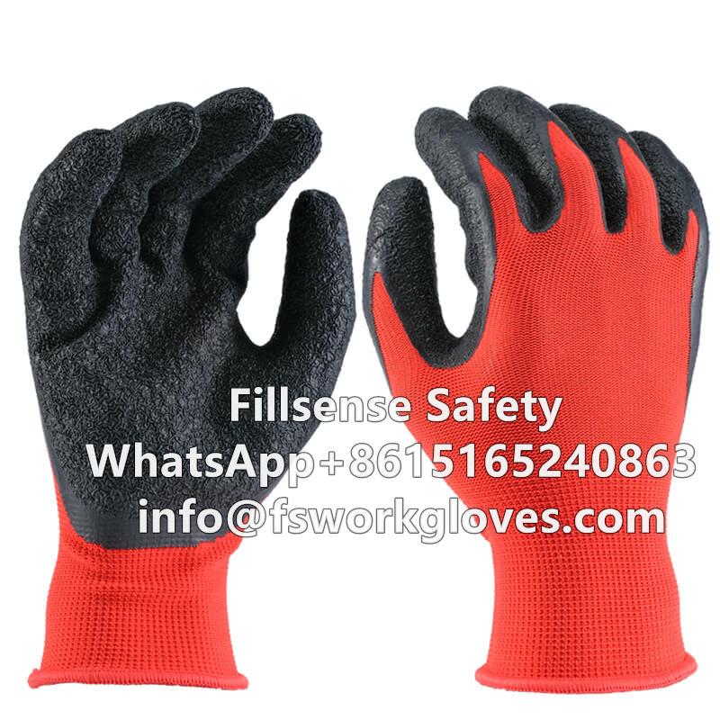 Anti Slip 13Gauge Polyester Liner Latex Crinkle Palm Coated Working Gloves