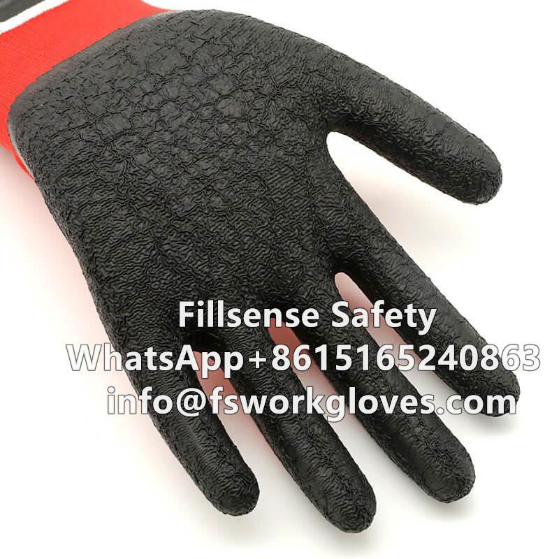 Anti Slip 13Gauge Polyester Liner Latex Crinkle Palm Coated Working Gloves 3