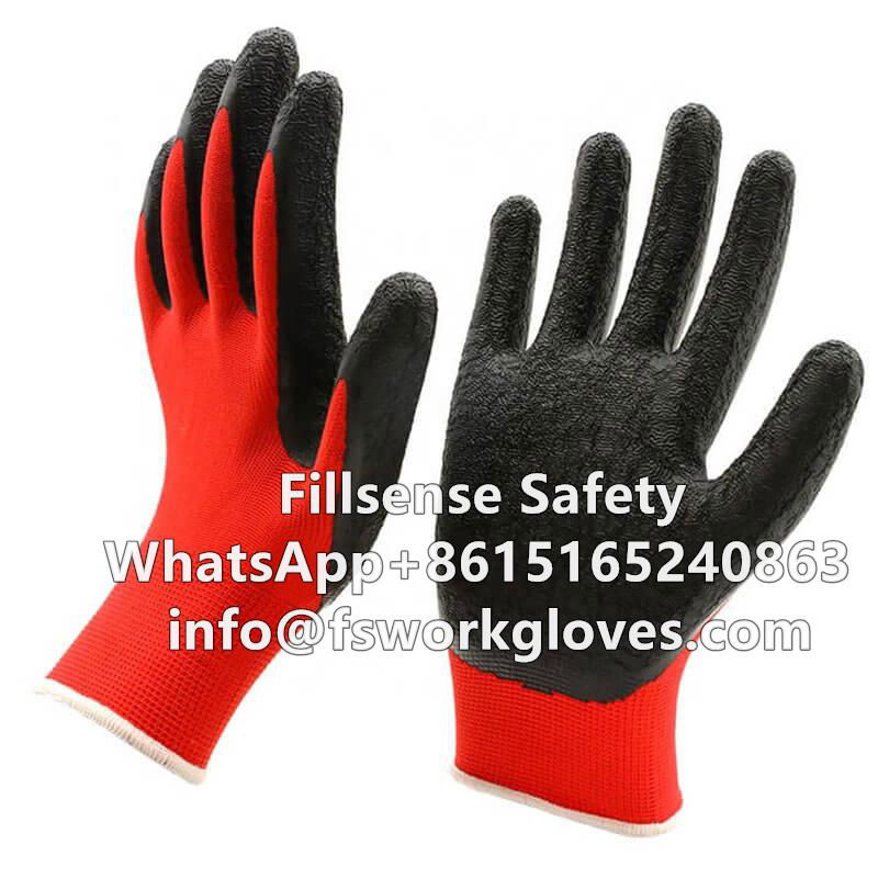 Anti Slip 13Gauge Polyester Liner Latex Crinkle Palm Coated Working Gloves 4