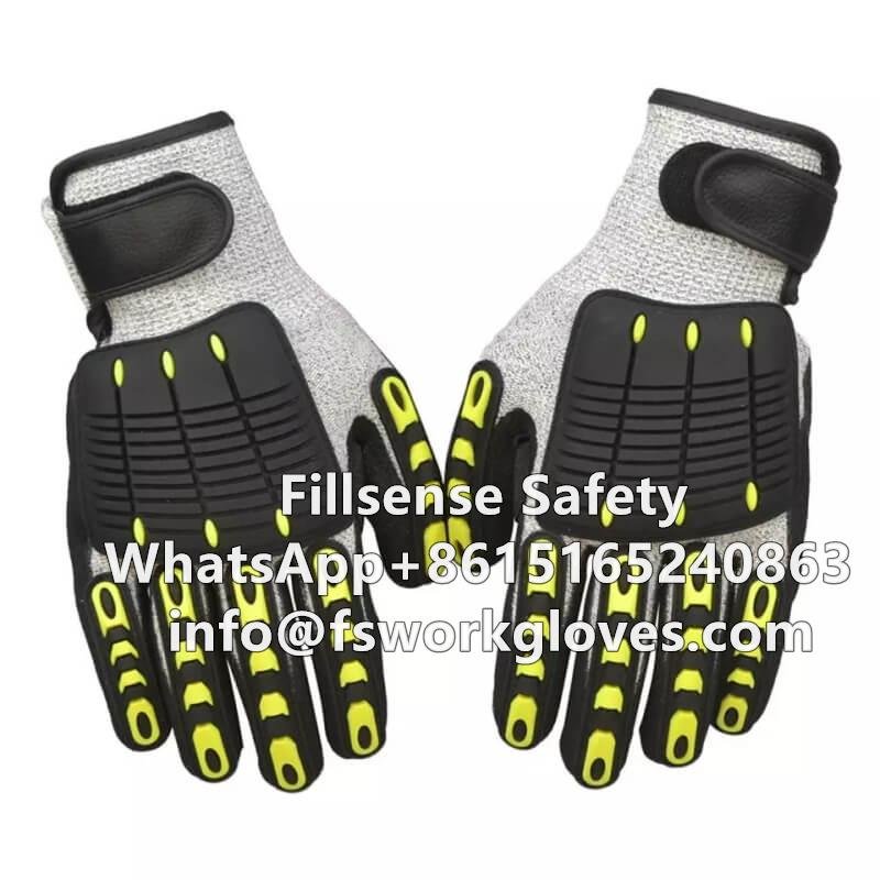 Anti Vibration Anti Cut HPPE Liner Nitrile Sandy Coated TPR Anti Impact Gloves 3