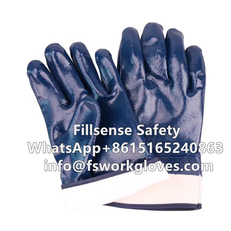 Cotton Jersey Liner Safety Cuff Nitrile Coated Heavy Duty Work Gloves  2