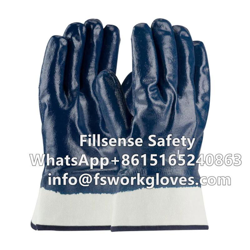 Cotton Jersey Liner Safety Cuff Nitrile Coated Heavy Duty Work Gloves  3