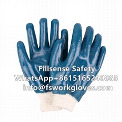 Cotton Jersey Liner Knit Wrist Nitrile Dipped Heavy Duty Industrial Gloves