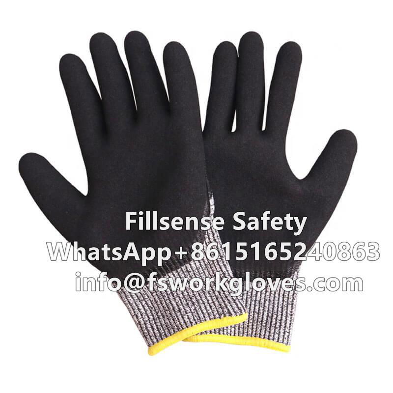 Cut Proof Level 5 13G HMWPE Liner Nitrile Sandy Coated Cut Resistant Gloves 3
