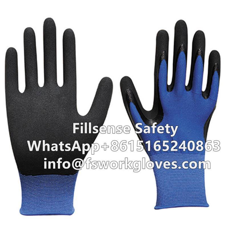 13G Polyester Liner Nitrile Sandy Coated Work Gloves  2