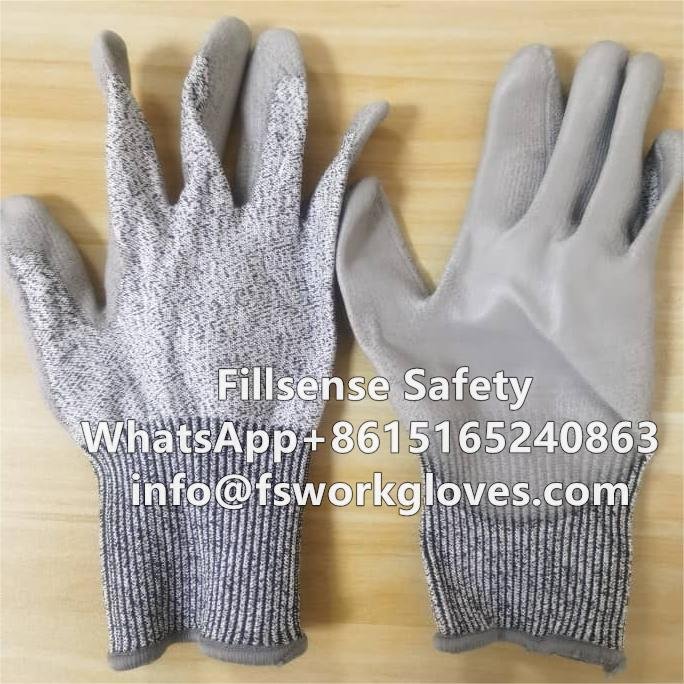 Anti Cut Level 5 UHMWPE/HPPE Liner PU Dipped Cut Proof Gloves  5