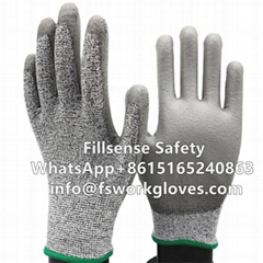 Anti Cut Level 5 UHMWPE/HPPE Liner PU Dipped Cut Proof Gloves 