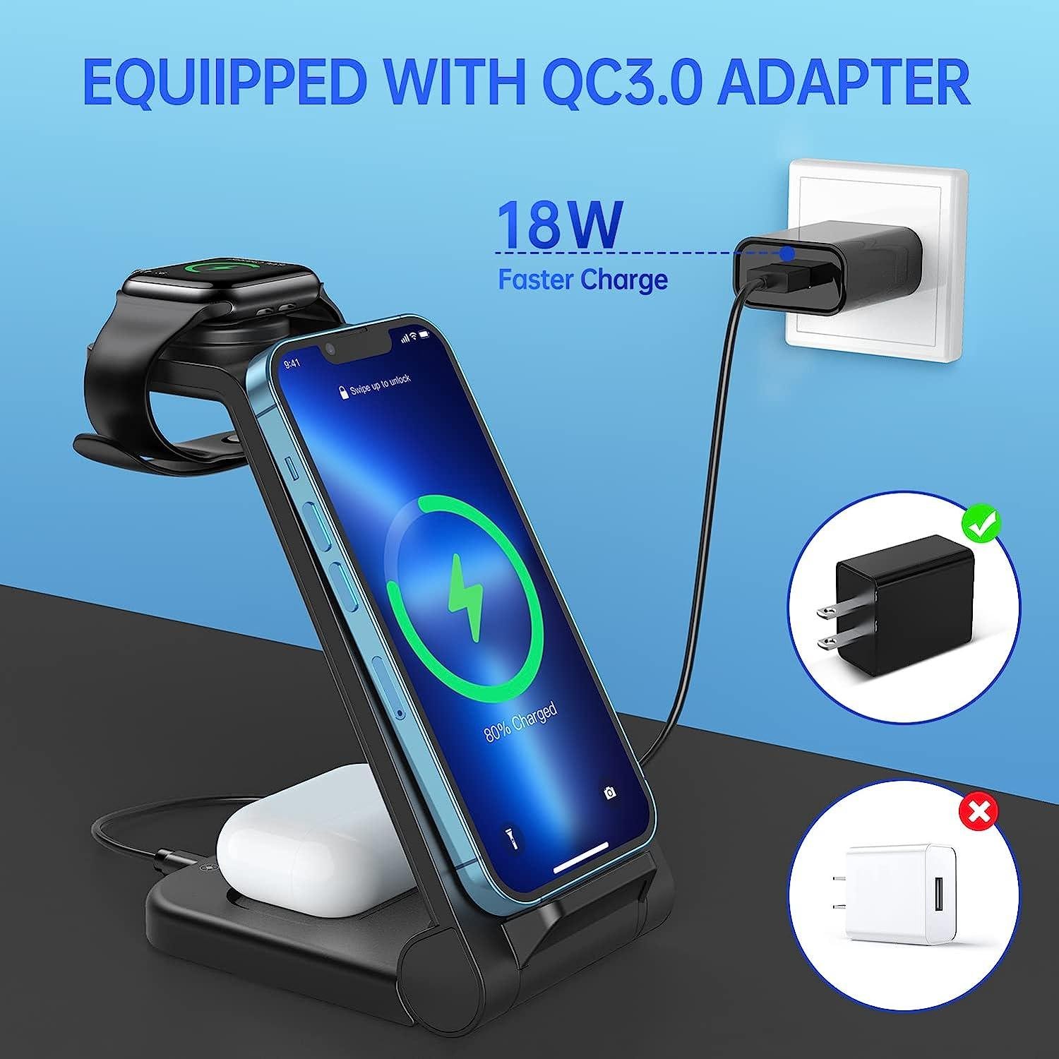 iPhone Wireless Charger Station Desktop 3 in One Magnetic Quick 23W OEM QC3.0 3