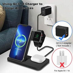 New Qi 23W Mobile Phone Charging Pad LED Light 3 in 1 Wireless Charger