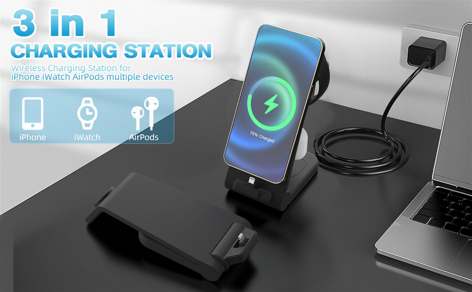 Mobile Phone Charger Station Desktop 3 in One Magnetic Quick 18W OEM Qi 2