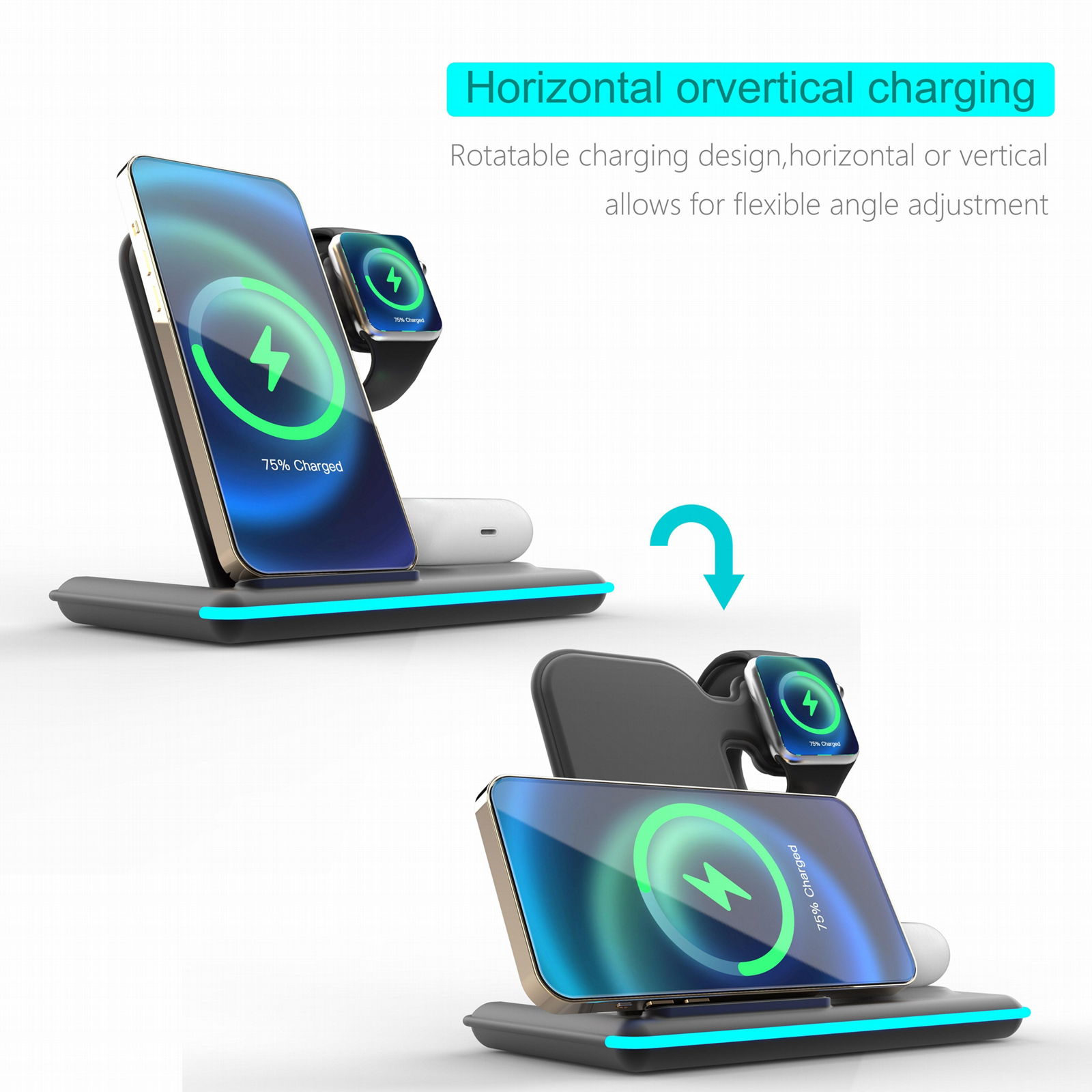 3 in 1 23w Fast Charge Wireless Charger Stand holder Qi Wireless Charging  2