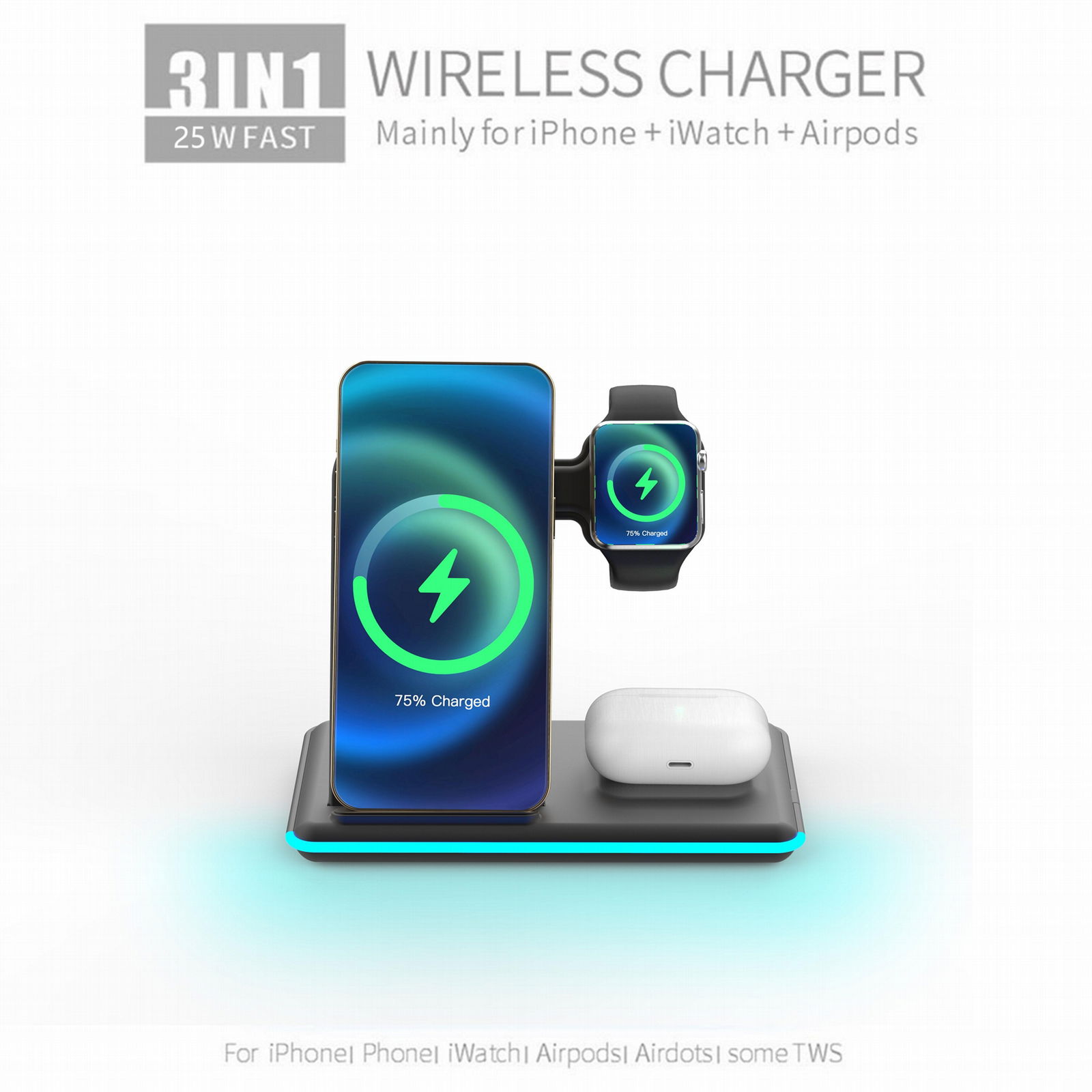 3 in 1 23w Fast Charge Wireless Charger Stand holder Qi Wireless Charging  5