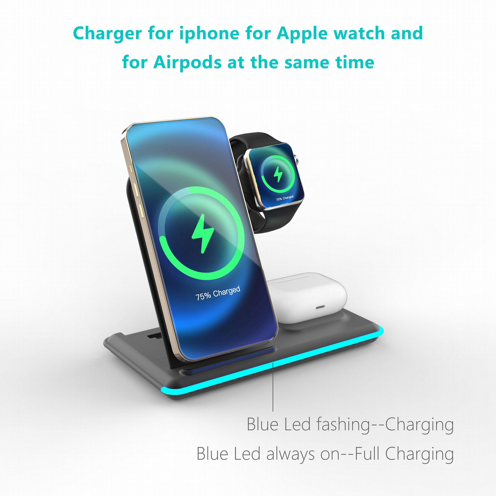 Fast  3 in 1 Wireless Charger Stand Dock Foldable 4