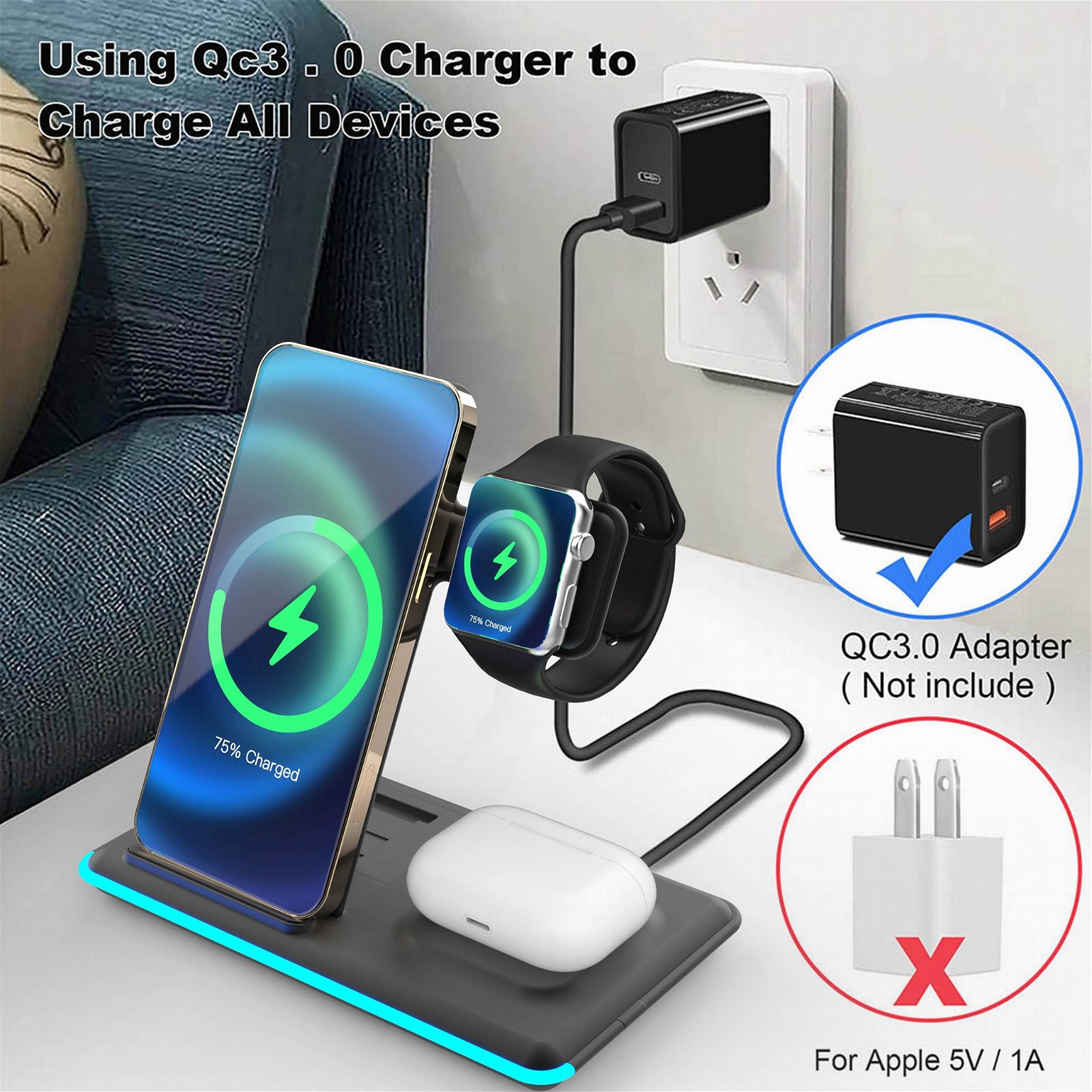 Wireless Charger Station Desktop 3 in 1 Magnetic Quick 23W support OEM 4