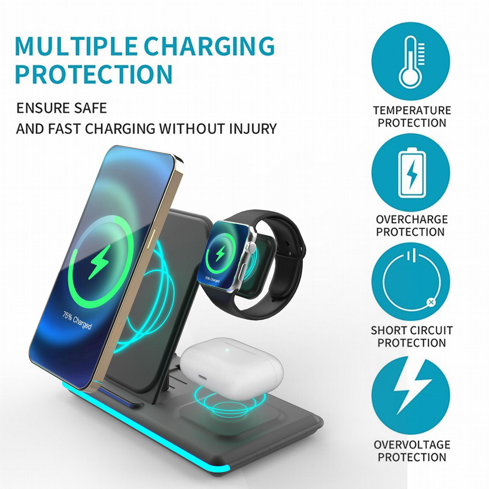 Wireless Charger Station Desktop 3 in 1 Magnetic Quick 23W support OEM 5