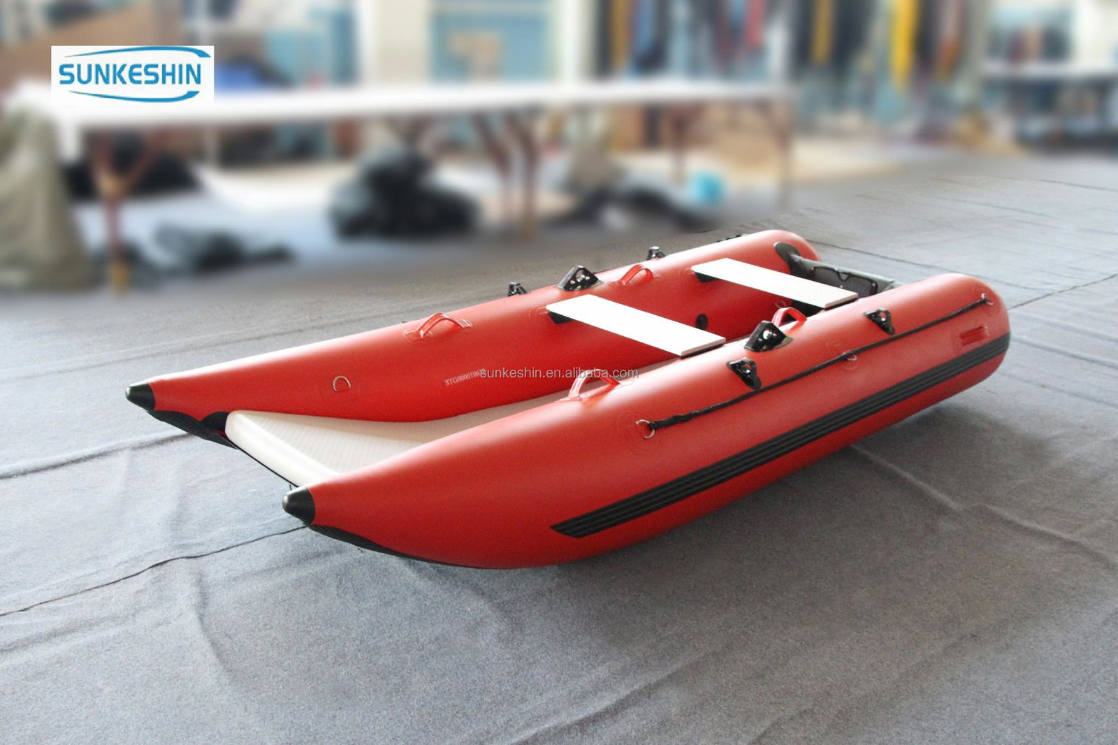 CE China PVC Inflatable Rubber Boat catamaran boat With Electric Motor Engine Fo 4