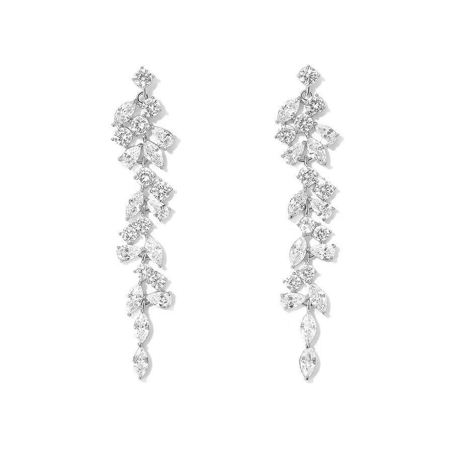 Super flash zircon tassel leaf earrings female light luxury niche design sense s