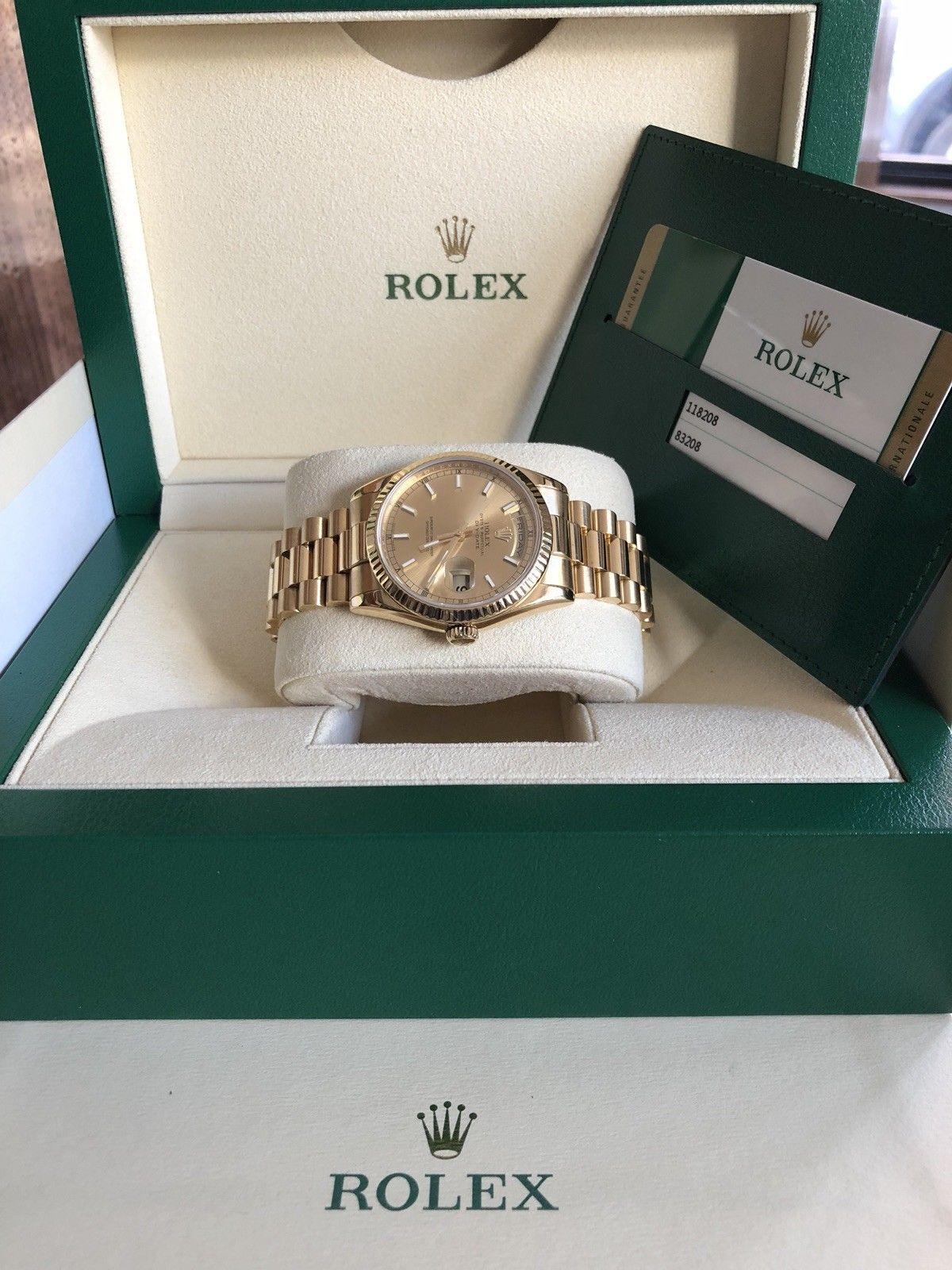 ROLEX - Men's 36mm 18K Gold DayDate President Silver Diamond 118208 4