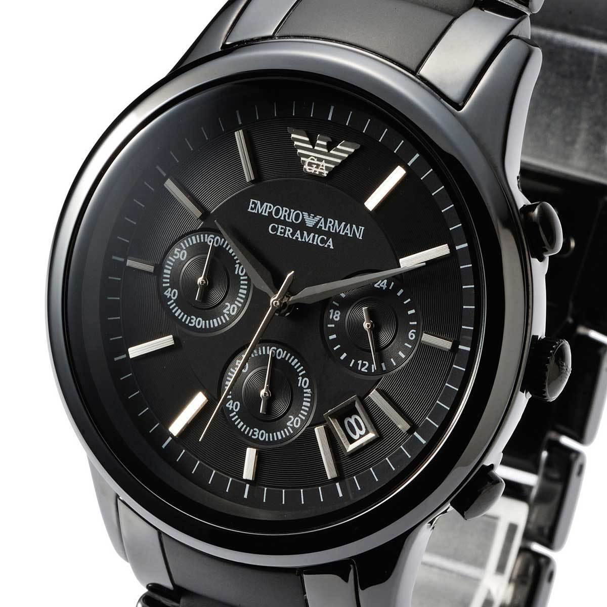 Emporio Armani AR1452 Men's Ceramica Quartz Chronograph Black Dial Watch 2