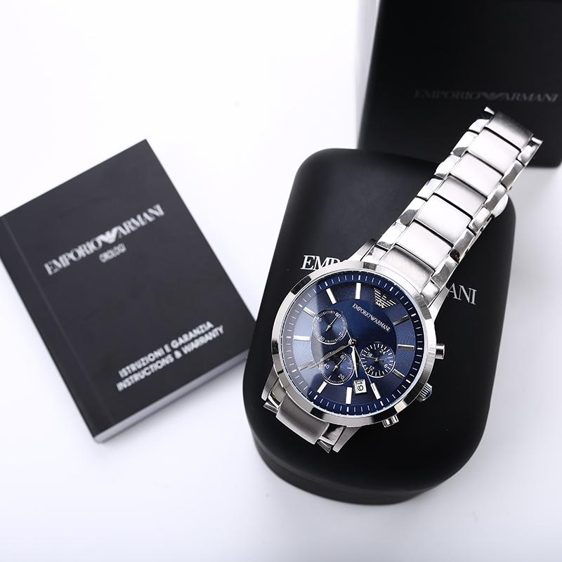 EMPORIO ARMANI AR2448 MENS STAINLESS STEEL BLUE DIAL CHRONOGRAPH WATCH 4