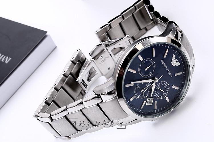 EMPORIO ARMANI AR2448 MENS STAINLESS STEEL BLUE DIAL CHRONOGRAPH WATCH 3