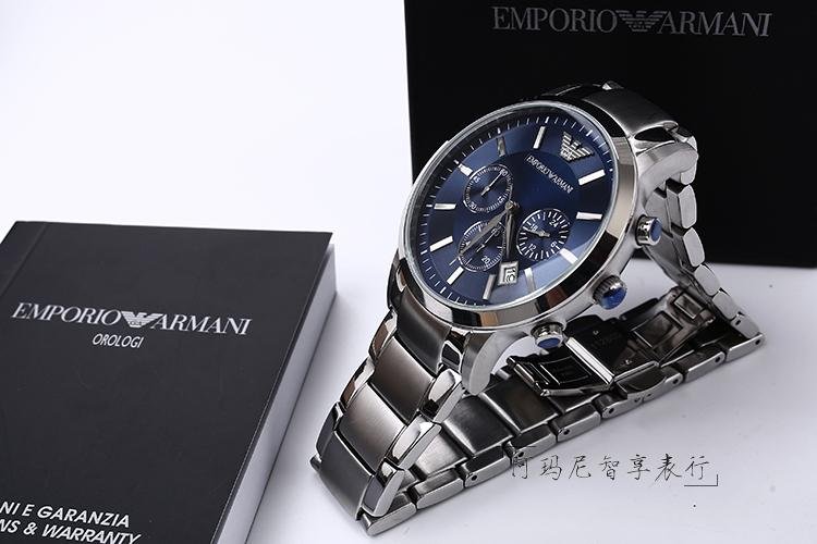 EMPORIO ARMANI AR2448 MENS STAINLESS STEEL BLUE DIAL CHRONOGRAPH WATCH 5