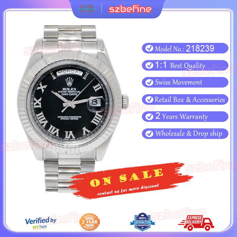 Rolex Day-Date II President 18k WG Black Roman Dial 41mm Watch V 218239